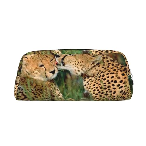 Xzeit Cheetah Love Federmäppchen Stiftebox Reißverschluss Federmäppchen Leder Federmäppchen für Jungen und Mädchen, silber, Einheitsgröße, Taschen-Organizer von Xzeit