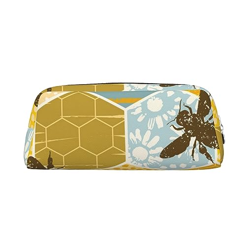 Xzeit Federmäppchen mit Bienenwaben-Motiv, mit Reißverschluss, Leder, für Jungen und Mädchen, silber, Einheitsgröße, Taschen-Organizer von Xzeit