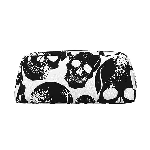 Xzeit Federmäppchen mit Totenkopf-Motiv, mit Reißverschluss, Leder, für Jungen und Mädchen, Schwarz, silber, Einheitsgröße, Taschen-Organizer von Xzeit