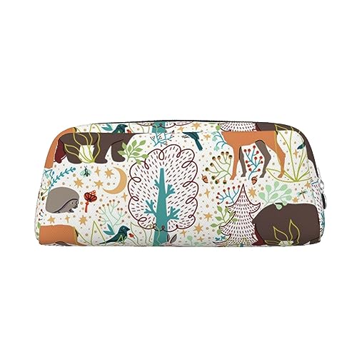 Xzeit Tier Bär Hirsch Federmäppchen Stiftebox Reißverschluss Bleistift Taschen Leder Bleistift Pouch für Jungen und Mädchen, silber, Einheitsgröße, Taschen-Organizer von Xzeit