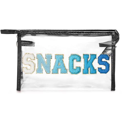 Y1tvei Große transparente Snack-Tasche – adretter Aufnäher, blauer Chenille-Buchstaben, PVC, transparent, extra groß, Kosmetiktasche, Reise-Organizer, Kulturbeutel für Damen (schwarz), Schwarz von Y1tvei