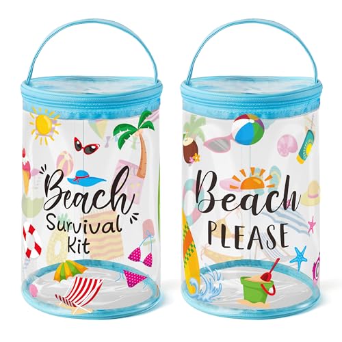 Y1tvei Strand Lotion Transparent Kulturbeutel - 2 Stück Beach Survival Kit Zylinder Reisekosmetiktasche mit Griff Sunscreen Halter Pouch Klare PVC wasserdichte Barrel Zipper Kosmetiktasche für Frauen von Y1tvei