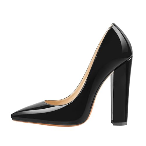 Y6GO9KSP Damen-High-Heels, spitzer Zehenbereich, 12 cm, Slip-on-Kleid mit dickem Absatz, große Größe, handgefertigte Damenschuhe mit dicker Sohle von Y6GO9KSP