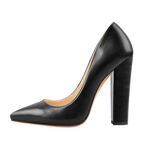 Y6GO9KSP Damen-High-Heels, spitzer Zehenbereich, 12 cm, Slip-on-Kleid mit dickem Absatz, große Größe, handgefertigte Damenschuhe mit dicker Sohle von Y6GO9KSP