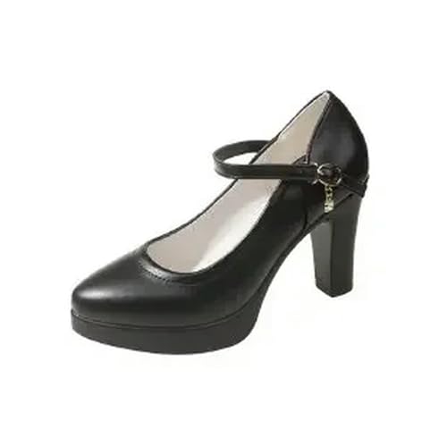 Y6GO9KSP Frauen High Heels Dicken Sohlen Pumpen Herbst Neue Mode Schnalle Einfarbig Schwarz Schuhe frauen PU Leder Schuhe frauen von Y6GO9KSP