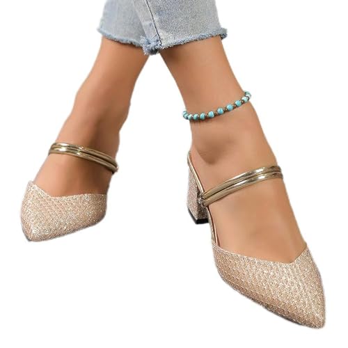 Gold Silber Fashion Slip-on Party Schuhe Glänzende High Heels Damen Fashion Slip-on Party Schuhe Damen Block Heels von Y6GO9KSP