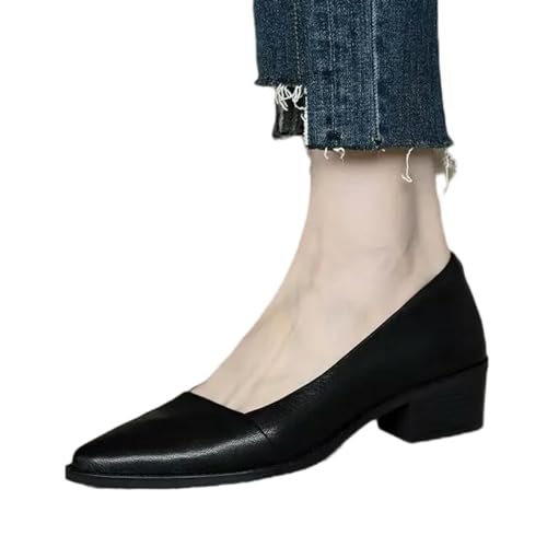 Neue Retro Leder High Heels Spitz Slip-on Medium Heels Frauen Frühling Casual High Heels Frauen Schuhe von Y6GO9KSP