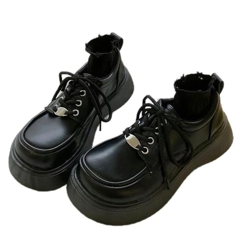 Y6GO9KSP Damen-Schuhe mit dicker Sohle, 2024 Frühling, flache Schnürschuhe, Damen-Schuhe aus Lackleder mit dicker Sohle, Gothic-Schuhe von Y6GO9KSP