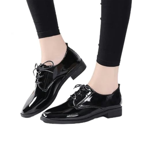 Y6GO9KSP Flache Schuhe für Damen im Herbst 2024, Schwarze Retro-Studentenschuhe mit niedrigem Absatz, lässige Schwarze Lederschuhe von Y6GO9KSP