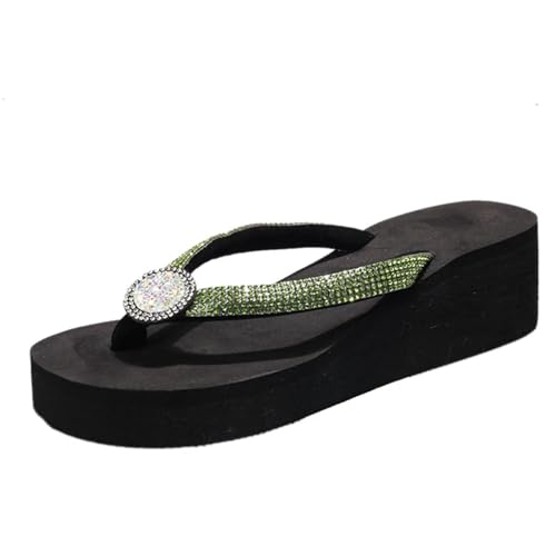 Y6GO9KSP Keilpantoffeln Damen Sommer Shiny Crystal Plateausandalen Damen XL 42 Leichte Outdoor-Hausschuhe von Y6GO9KSP