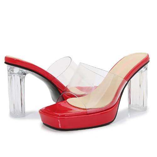 Y6GO9KSP Neue Damen-elegante Damenschuhe, Damen-Freizeit-Hausschuhe, dicke Absätze, Kristall, transparent, dünne Absätze, wasserdichte Plattform, hohe Absätze, große Damen-Schuhe von Y6GO9KSP