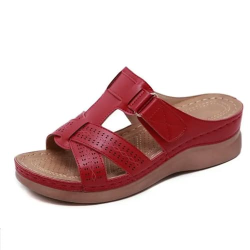 Y6GO9KSP Sommer Damen Keilsandalen Premium Sandalen Retro Leder Casual Damen Plateauschuhe von Y6GO9KSP