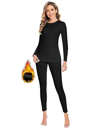 YADIFEN Damen Thermounterwäsche Set 1er Atmungsaktiv Damen Winter Warme Unterwäsche Skiunterwäsche Damen, Winter Thermo Base Layer für Alltag, Skifahren, Wandern, Joggen,Sport,Schwarz,XL von YADIFEN