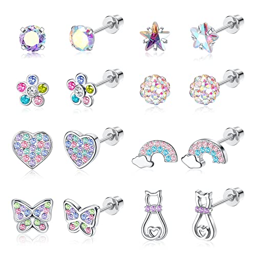 YADOCA 8 Paar Hypoallergene Ohrstecker für Damen Mädchen 316L Edelstahl CZ Herz Schraubverschluss Ohrring Blume Mehrfarbiger Schmetterling Tragus Knorpel Piercing Ohrringe Set von YADOCA