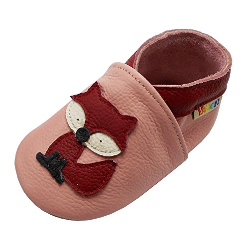 YALION Premium Weich Leder Babyschuhe Krabbelschuhe Lauflernschuhe Hausschuhe mit Fuchs Rosa, EU 20/21=M von YALION