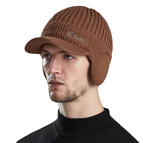 YAMEE Herren Wintermütze Strickcap Wintercap Damen Strickmütze Beanie mit Schirm Kappe,Schirmmütze mit Ohrenklappen Herren Ohrenschutz von YAMEE