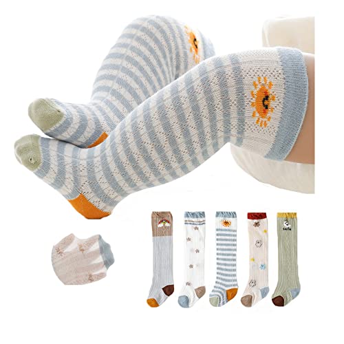 YAMEE Kniestrümpfe Baby 5 Paar Sommer,Socken Baumwolle Kinder,Overknees Strümpfe Gittergewebe Kleinkind Neugeborenes，Lange Socken Sommersocken für Baby Kinder 0-3 Jahren von YAMEE