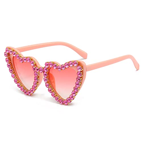 YAMEIZE 70s Trendy Strass Herz Sonnenbrille - für Frauen Männer Liebe Rhinestone Herz Shaped Diamant UV400 Party Fahren von YAMEIZE