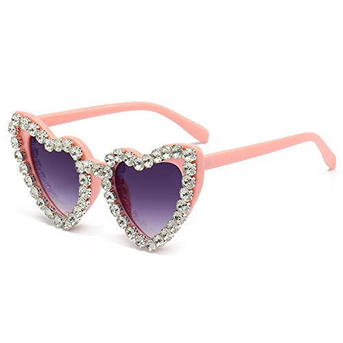 YAMEIZE 70s Trendy Strass Herz Sonnenbrille - für Frauen Männer Liebe Rhinestone Herz Shaped Diamant UV400 Party Fahren von YAMEIZE