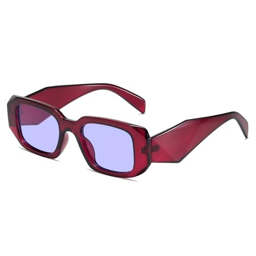 YAMEIZE Modische Retro-Sonnenbrille mit weitem Bein für Damen und Herren, Vintage, UV400-Schutz, quadratische Brillen zum Fahren, violett, rot von YAMEIZE