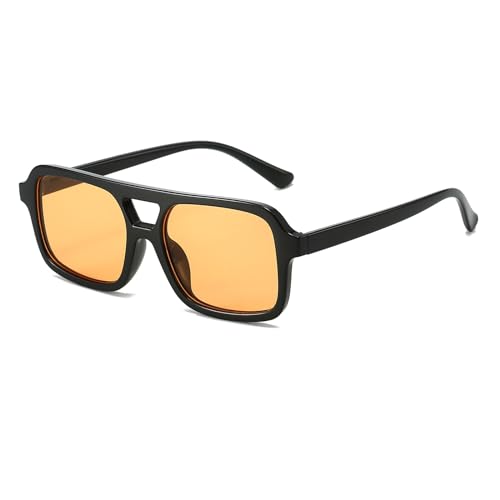 YAMEIZE Retro 70s Double Bridge Pilot - Rechteck Sonnenbrille für Damen Herren Vintage Style Quadratisch Eyewear UV400 Schutz Brille Autofahren Outdoor YAMEIZE Retro 70s Double Bridge Pilot - Rechteck Sonnenbrille für Damen Herren Vintage Style Quadratisch Eyewear UV400 Schutz Brille Autofahren Outdoor von YAMEIZE