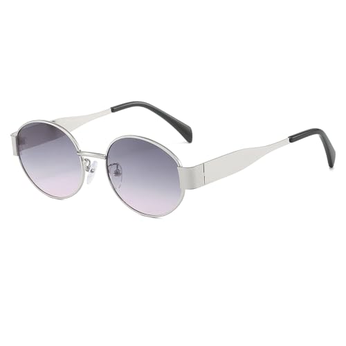 YAMEIZE Retro Oval Metall Rahmen Sonnenbrille - für Damen Herren Klassisch Rund UV400 Schutz Kleine Brillen Travel Fahren Outdoor von YAMEIZE