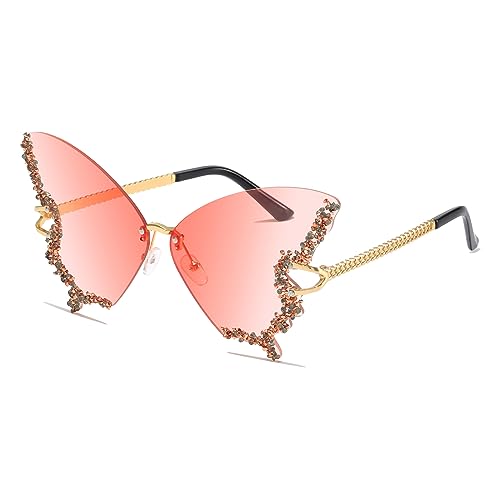 YAMEIZE Schmetterling Sonnenbrille Randlose Vintage Brillen-Lustige Diamond Strass Disco Brille für Herren Damen Getönte Rave Brille Festival Sonnenbrille von YAMEIZE