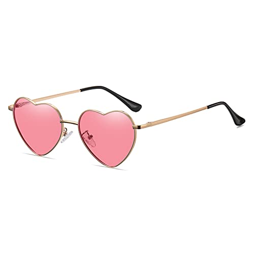 YAMEIZE Vintage Randlose Love Heart Sonnenbrille – Metall Rahmen für Damen Herren Trendige Herz Form Rot Rosa Heatt Brille Party Funky von YAMEIZE