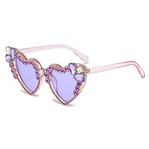 YAMEIZE Trendy Strass Rhinestone Love Heart - Sonnenbrille für Damen Herren Retro Heart Shaped Diomand Brille Vintage Coloful Funny Party im Freien von YAMEIZE