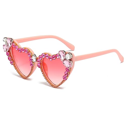 YAMEIZE Trendy Strass Rhinestone Love Heart - Sonnenbrille für Damen Herren Retro Heart Shaped Diomand Brille Vintage Coloful Funny Party im Freien von YAMEIZE