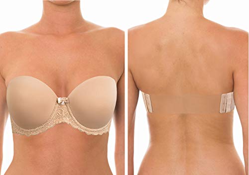 YANDW Trägerloser BH Leicht Gepolsterter Rückenfreier mit Multiway Klarer Transparenten Rücken Unsichtbar Trägern Brassière Damen Vollschalen Große Größen Brüste Nude,85C von YANDW