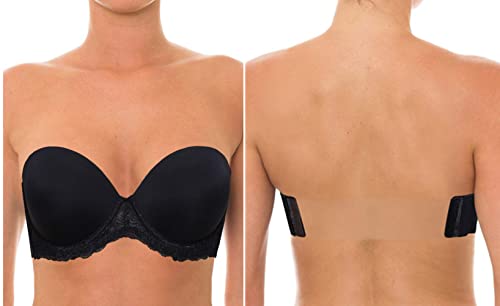 YANDW Trägerloser BH Leicht Gepolsterter Rückenfreier mit Multiway Klarer Transparenten Rücken Unsichtbar Trägern Brassière Damen Vollschalen Große Größen Brüste Schwarz,70B von YANDW