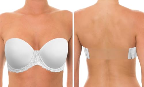 YANDW Trägerloser BH Leicht Gepolsterter Rückenfreier mit Multiway Klarer Transparenten Rücken Unsichtbar Trägern Brassière Damen Vollschalen Große Größen Brüste Weiß,75D von YANDW