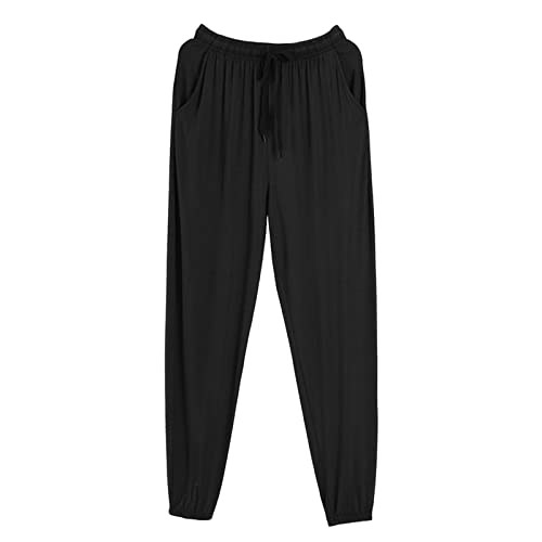 Mens Pyjama Pants Home Pants Dünne, verlängerte, übergroße, lässige, lockere Sporthose Schlafanzughosen (Black, XXXXL) von YANFJHV