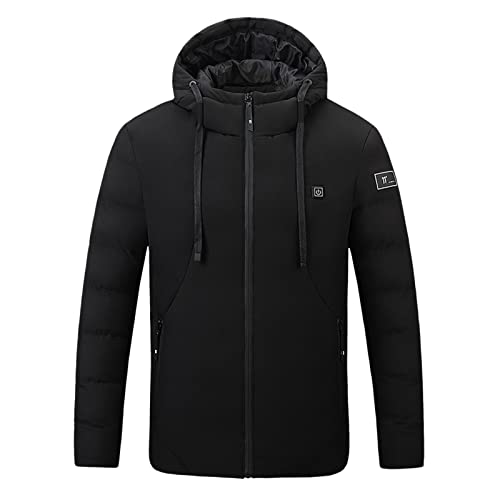 YANFJHV Beheizbare Jacke mit 4 Zonen und Kapuze für Damen, waschbare Jacke, beheizbarer Taschenmantel, beheizbarer 3-Stufen-Mantel Beheizbare Testsieger (Black, L) von YANFJHV