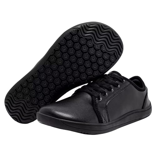 YANFJHV Breite, minimalistische Damen-Sneaker, Barfuß-, lässige Wanderschuhe, Tiefe Schnürung, leicht, bequem Damenschuhe 43 Stiefeletten (Black, 45) von YANFJHV