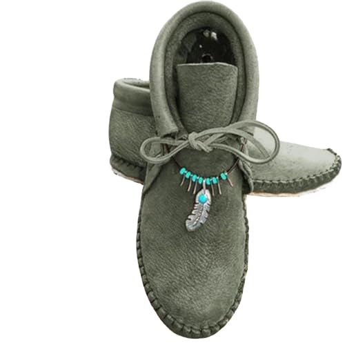 YANFJHV Damen-, lässig, warm, zum Schnüren, kurze Stiefeletten, flache Lederschuhe Schuhe Mit Rollen Damen (Green, 42) von YANFJHV