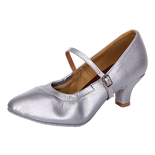 YANFJHV Damen Modern Dance Schuhe Indoor Tanzschuhe Friendship Dance Square Dance Schuhe Nationale Standard Tanzschuhe Damen Schuhe Elegant Sommer (Silver, 37) von YANFJHV