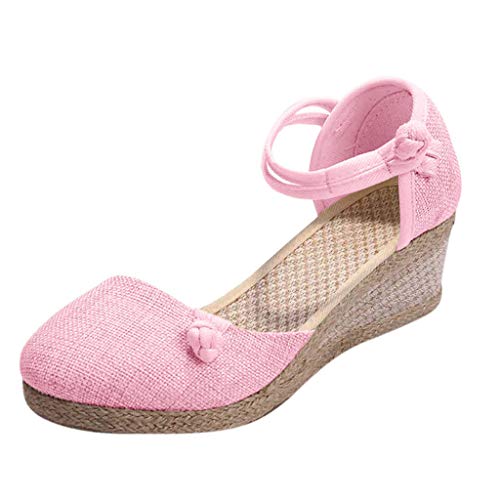 YANFJHV Damen Sandalen mit Keilabsatz, Sommersandalen Plateausandalen Retro Flach Espadrilles Sandaletten Arbeitsschuhe Plateau Römersandalen Rutschfest Sommer Keilsandalen Damensandalen von YANFJHV