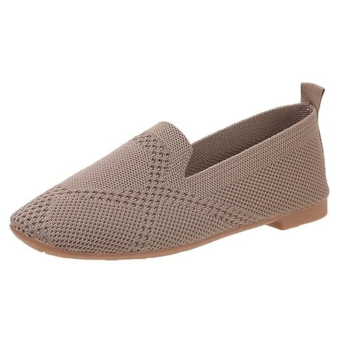 YANFJHV Damen-Sneaker, gestrickt, atmungsaktiv, weiche Seite, weiche Sohle, Freizeitschuhe, gestreift, Netzstoff, Bequeme Freizeitschuhe Walking Schuhe Damen (Grey, 39) von YANFJHV