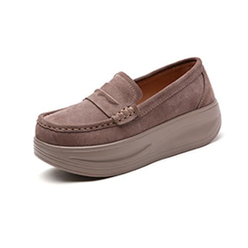 YANFJHV Große, dicke Sohle, Schaukelschuhe, Damen, lässig, Freizeitschuhe, Slip-On, Schwamm, weiche Sohle, modische Schuhe Damen Schuhe Mokassins (Brown, 39) von YANFJHV