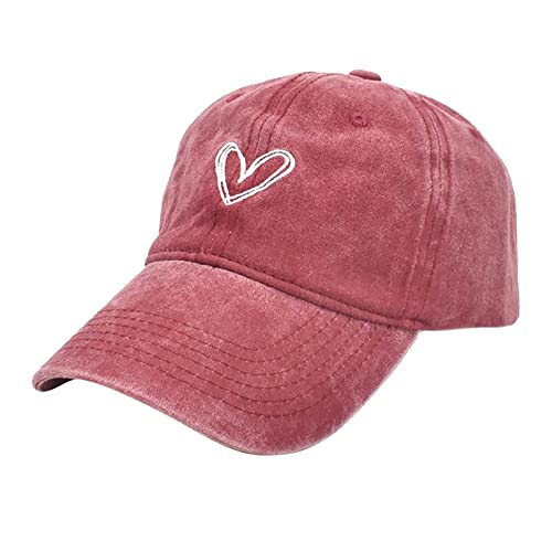 YANFJHV Liebe bestickte Gewaschene Baseballmütze Sonnenblende weiblich gebogen Do Old Couple Cap Kinder Winter Mützen (Red, One Size) von YANFJHV