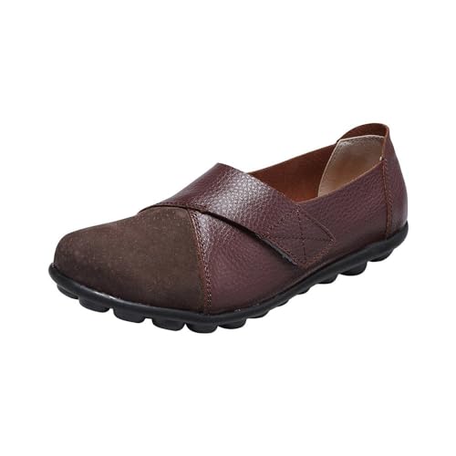 YANFJHV Loafer für Damen, lässige Slip-on-Kleider-Loafer, Bequeme Damen-Fahrschuhe, Outdoor-Wanderschuhe Damenschuhe Stiefeletten Hochwertig (Coffee, 45) von YANFJHV