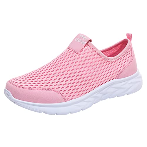 YANFJHV Mode Frühling und Sommer Damen Sportschuhe Flacher Boden leicht fliegendes Mesh atmungsaktiv bequem einfarbig lässiger Stil Damen Schuhe 42 (Pink, 38) von YANFJHV