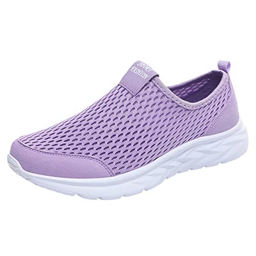 YANFJHV Mode Frühling und Sommer Damen Sportschuhe Flacher Boden leicht fliegendes Mesh atmungsaktiv bequem einfarbig lässiger Stil Damen Schuhe 42 (Purple, 40) von YANFJHV