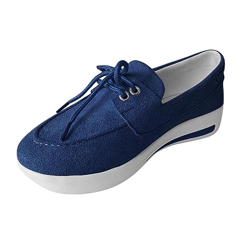 YANFJHV Mode Lace Up Farbe Damen Plattform Feste Schuhe Casual Wedge Damen Freizeitschuhe Klein Schuhe Damen (Blue, 42) von YANFJHV