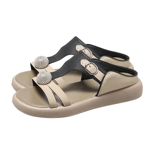 YANFJHV Pantoletten Damen Sommer Bequem, Sandalen Strandsandalen mit Strass Slip on Hausschuhe Römersandalen Leicht Plateau Freizeitsandalen Flach Rutschfest Sommersandalen Plateausandalen von YANFJHV