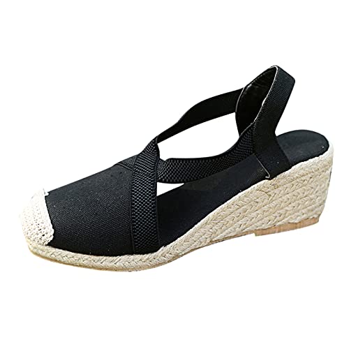 YANFJHV Sandalen Damen Plateau Flach Schwarz: Römersandalen Keilsandalen Sommer Arbeitsschuhe Damensandalen mit Keilabsatz Sommersandalen Rutschfest Strandsandalen Espadrilles Sandaletten von YANFJHV