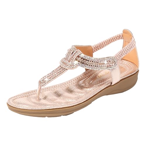 YANFJHV Sandalen Damen Zehentrenner Schwarz - Flip Flops Strandsandalen mit Strass Elegant Zehensandalen Sommerschuhe Boho Sommer Damensandalen Bequem Plateau Römersandalen Keilsandalen von YANFJHV