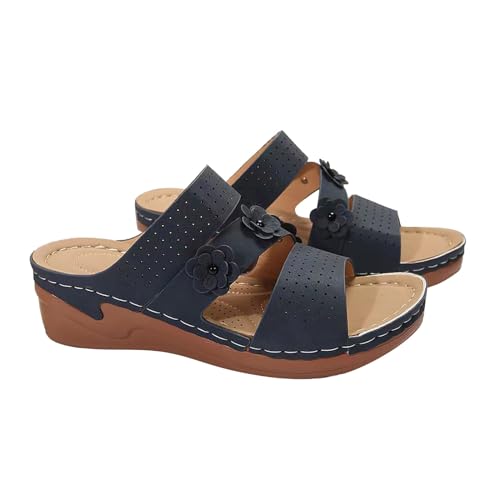 YANFJHV Sandalen mit Keilabsatz Damen Schwarz: Pantoletten Sommersandalen Plateau Keilsandalen Orthopädische Schuhe Bequem Rutschfest Strandsandalen Flach Slip on Hausschuhe Plateausandalen von YANFJHV